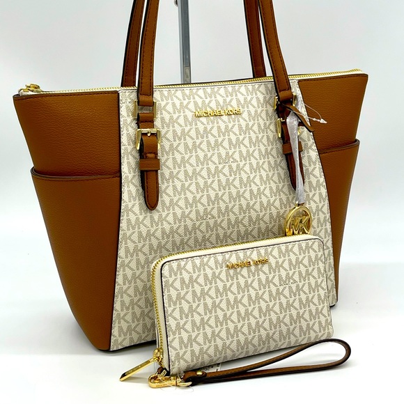 Michael Kors Handbags - Michael Kors LG Charlotte Tote & Wallet Vanilla